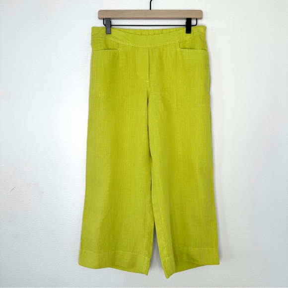 J. Jill Love Linen Pants Petite S Lime Green 100% Linen Wide Leg Cropped Coastal - Picture 1 of 10